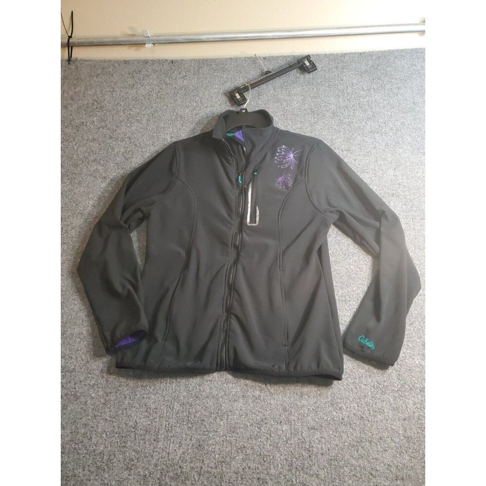 Cabelas Jacket Womens M  Black Full Zip Wind Stopper Pockets Softshell Hiking
